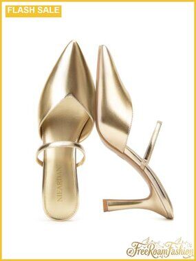 NIEARDAN Faux Leather Pointed Toe Stiletto Heel Mule Pumps Slip-On Dressy